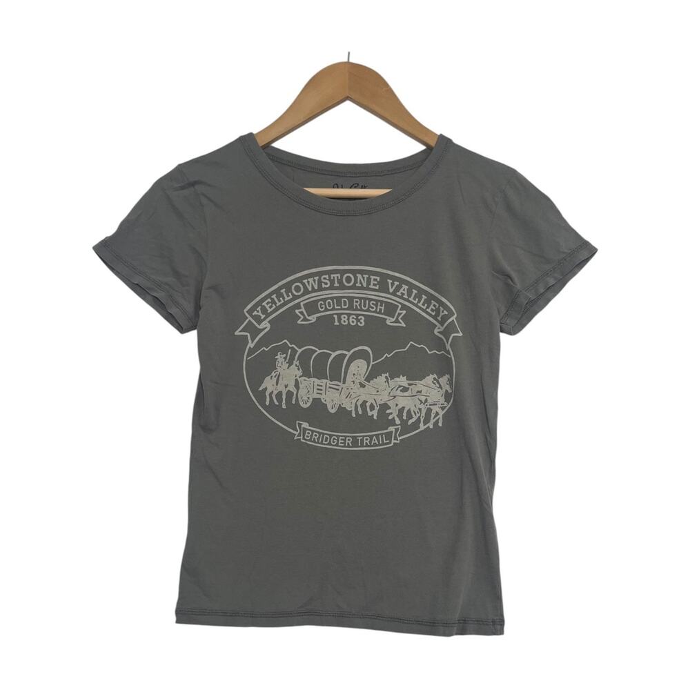 John Galt Tee Shirt Womens Small Gray Yellowstone Valley Graphic Western Casual